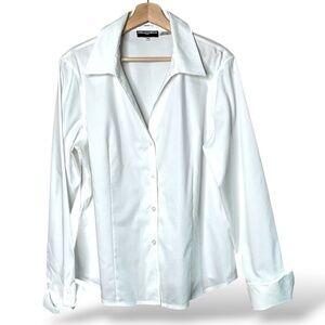 KARL LAGERFELD 100% Cotton No Iron French Cuff Button Front White Shirt Sz 16